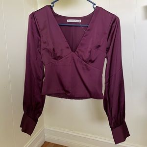 Abercrombie & Fitch Cropped Silky Burgundy Long Sleeve Top